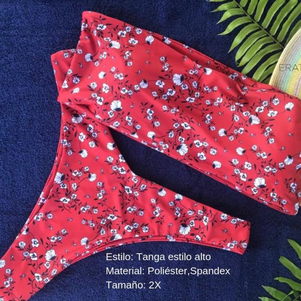 Size 2X Swimwear, two piece, Polyester, Spandex, Tanga, dark orange